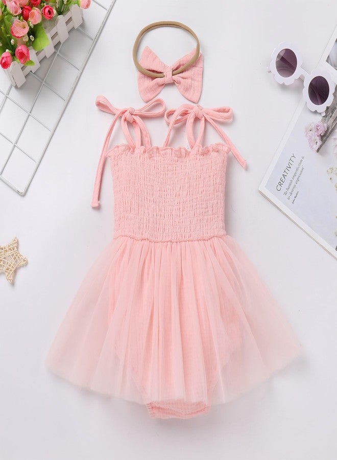 ODOLDI Baby Girls 1st Birthday Outfit Spaghetti Straps Romper Tutu Dress Headband One Year Old Party Cake Smash Photoshoot Outfits Pink Strawberry 12-18 Months - Image 3